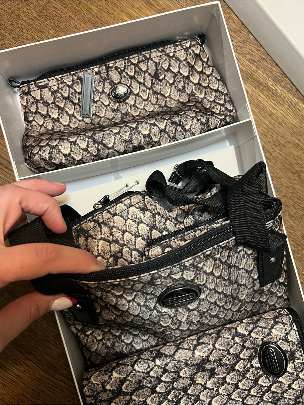 Coach Snake Print Packable Tote Cosmetic Case Travel Set 3Pc NWT Boxed - Picture 5 of 8